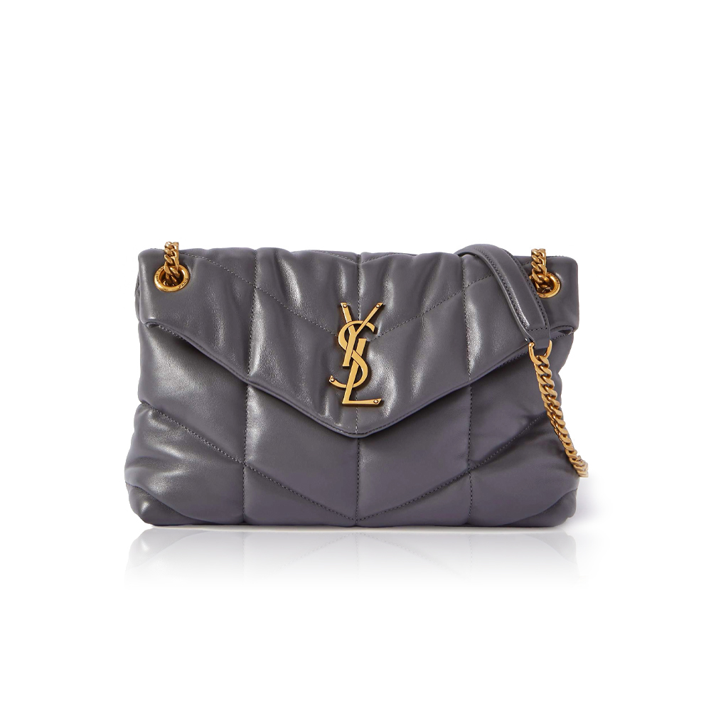 SAINT LAURENT Loulou Puffer small quilted leather shoulder bag grey