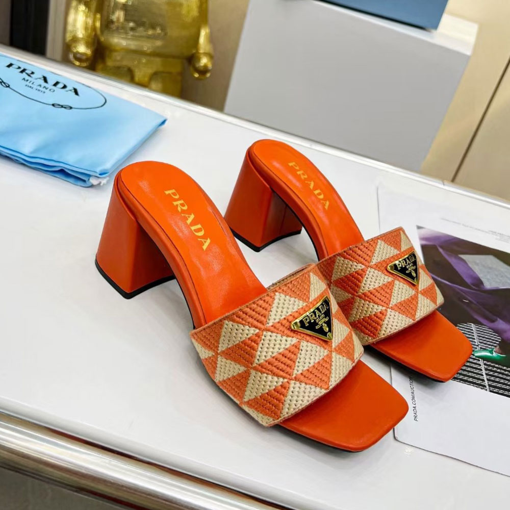 Prada Fabric Chunky Heels Sandals Slide