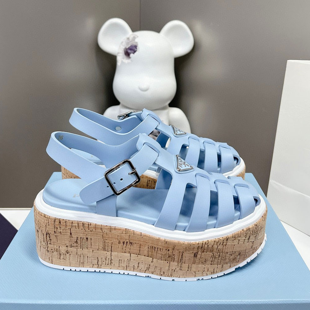 Prada   Rubber Wedge With Thick Sole Sandals Slide