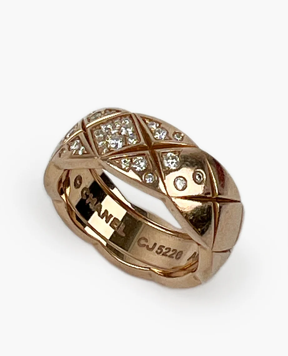 Chanel Coco Crush Quilted Ring Beige Gold