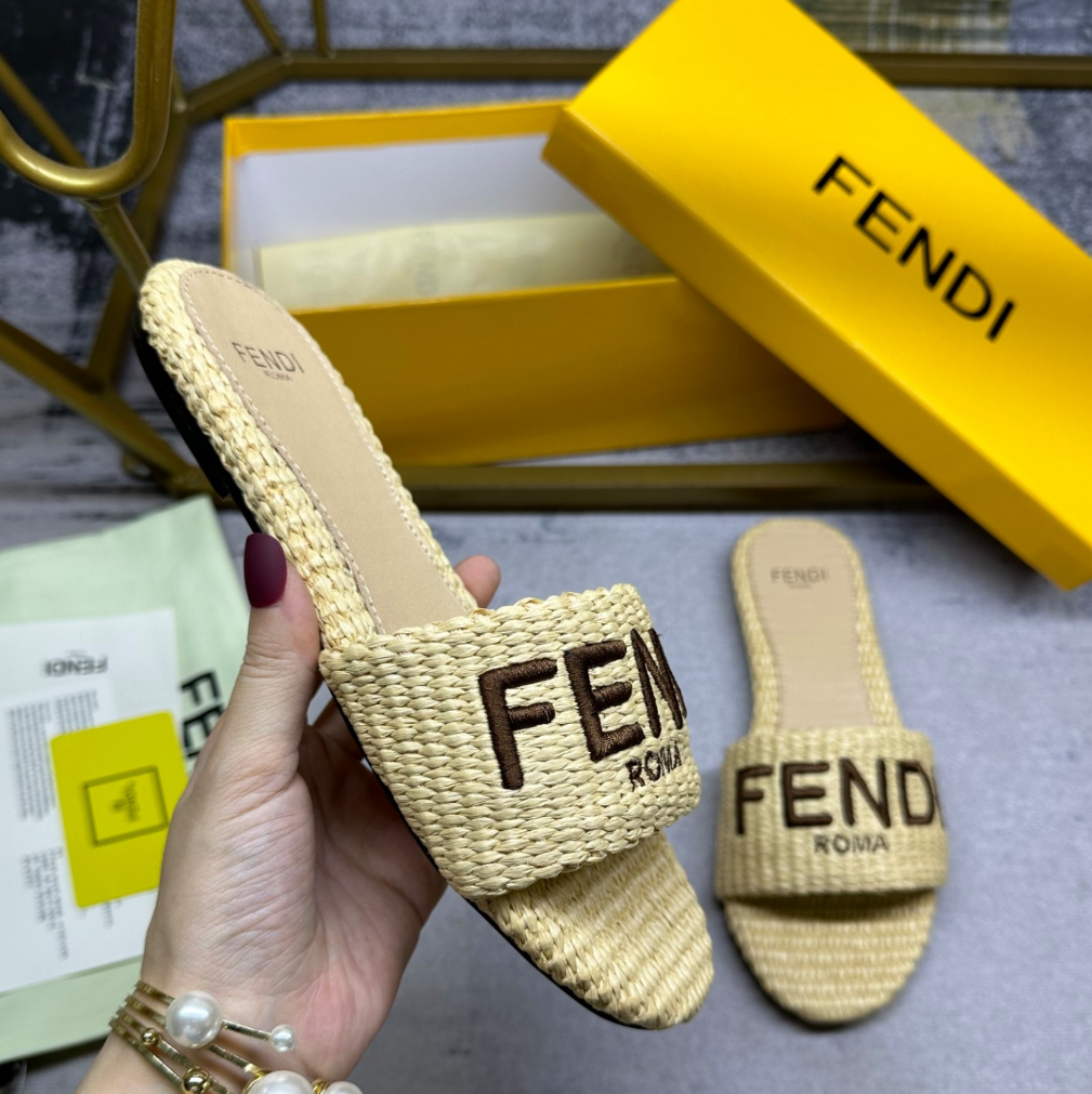 Fendi's latest jacquard canvas flat slippers