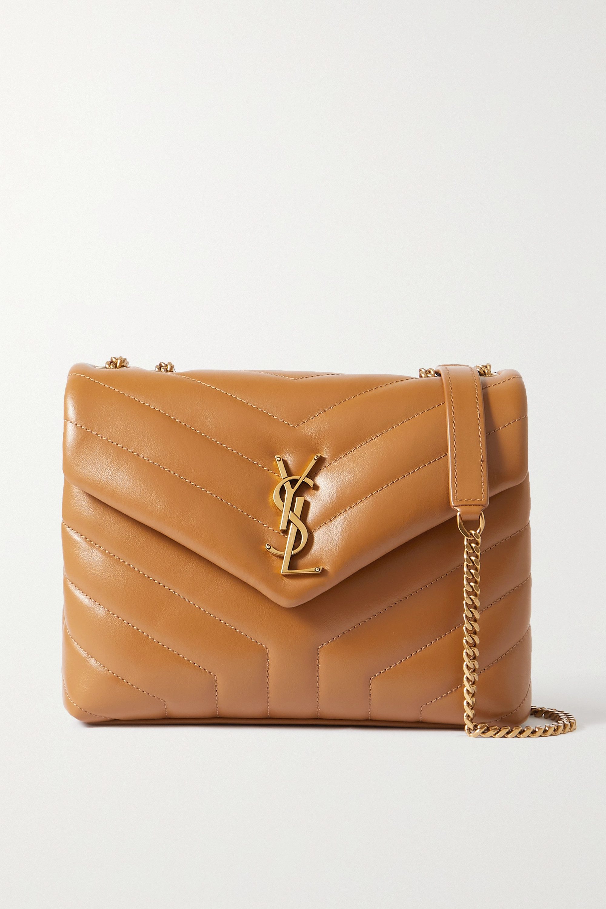 SAINT LAURENT Loulou small quilted leather shoulder bag tan