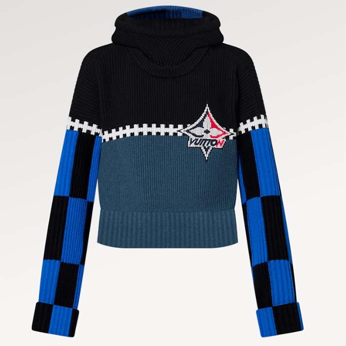 Louis Vuitton Men LV SKI Graphic Hooded Pullover Snowflake Motif Cashmere Black Blue