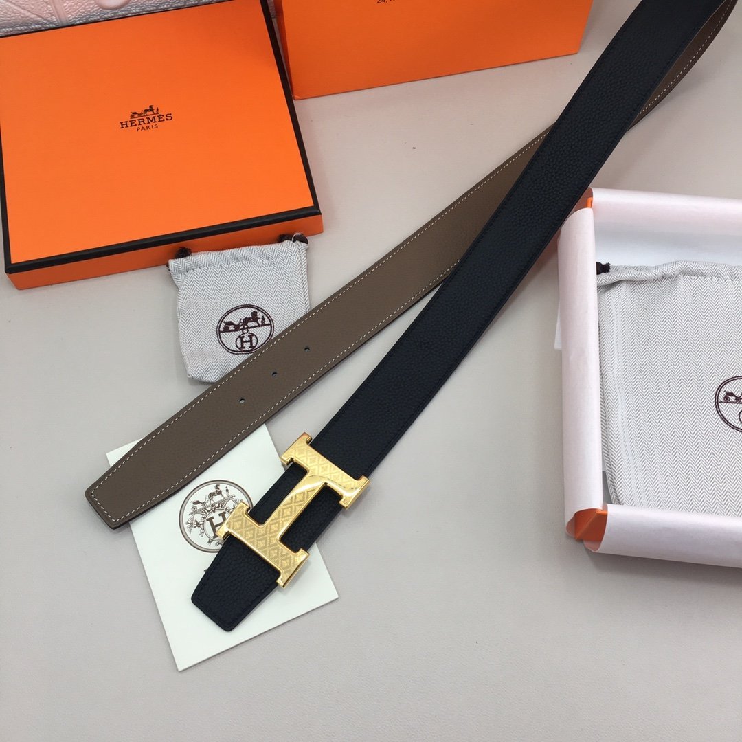 Hermes H Belt Buckle & Reversible Black Belt 380MM