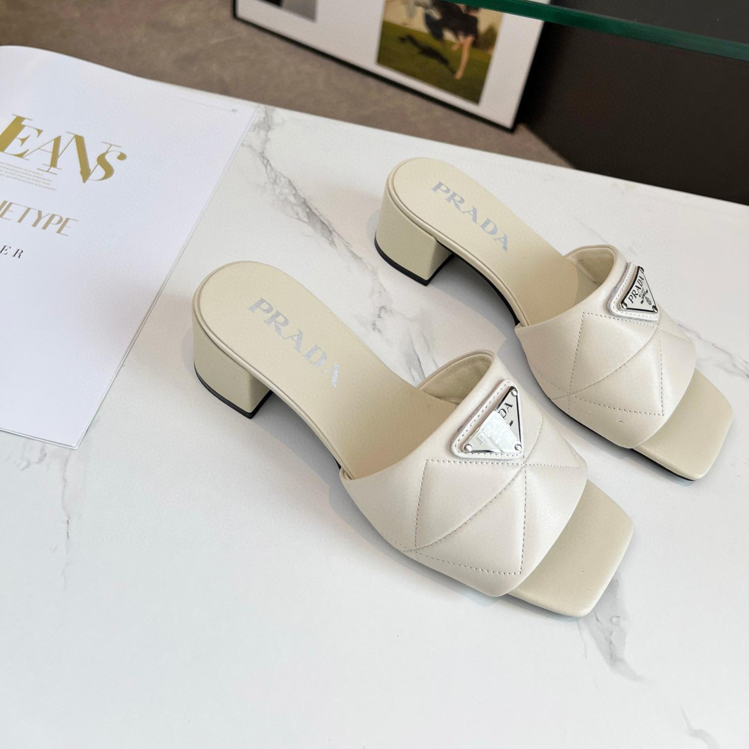 Prada Comfort Goes With Everything 3.5CM Thick Heel Sandals Slide
