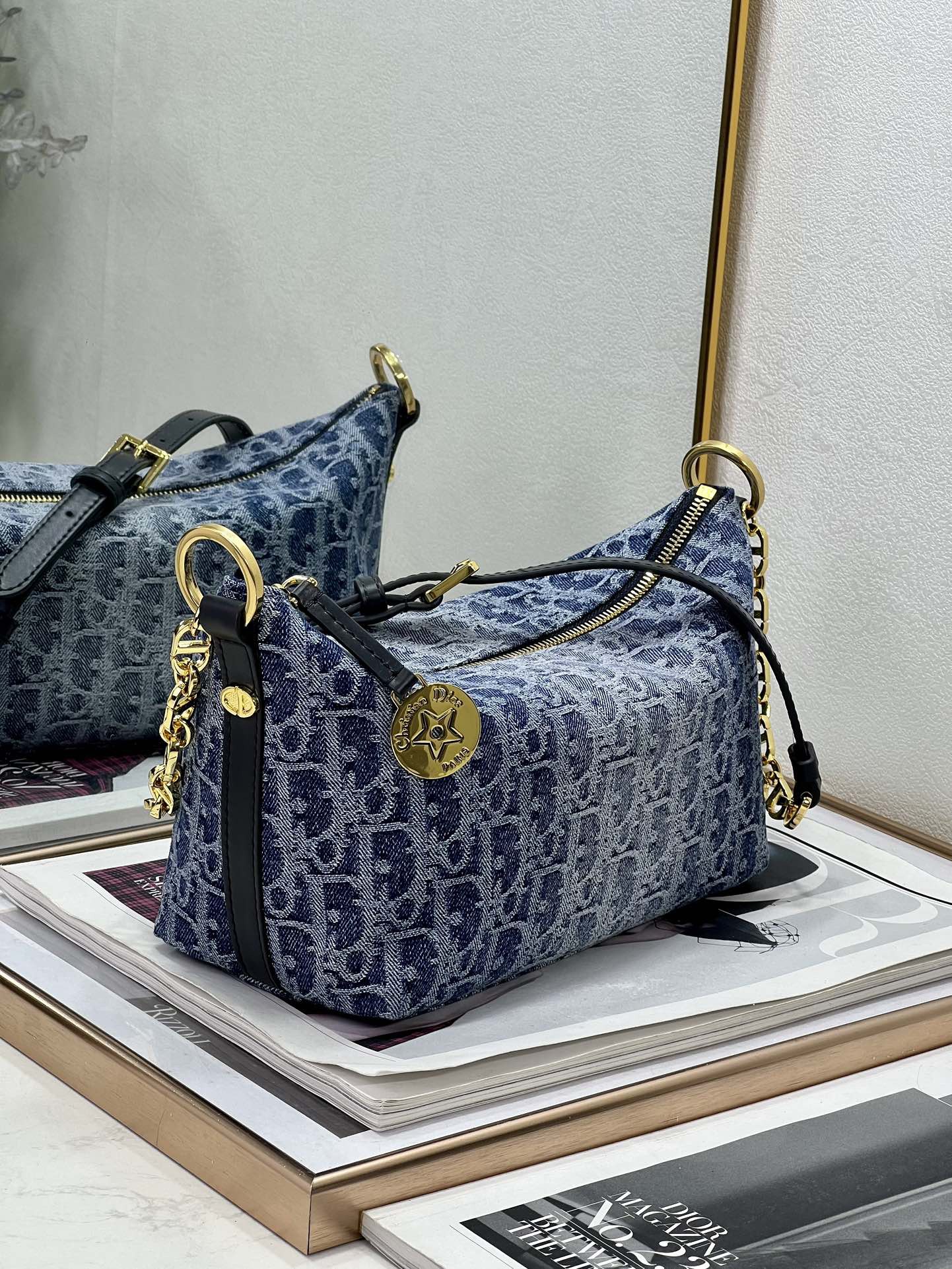Dior Denim star Hobo Chain Bag