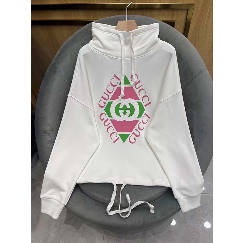 Gucci Men Vintage Logo Cotton Sweatshirt White Heavy Felted Jersey