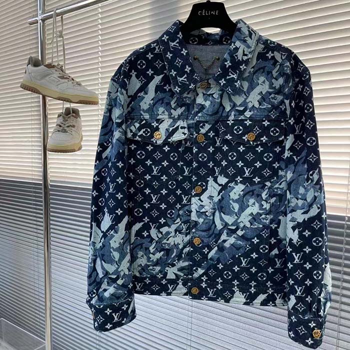 Louis Vuitton Men LV Monogram Printed Denim Jacket Regular Fit Printed Monogram Flower