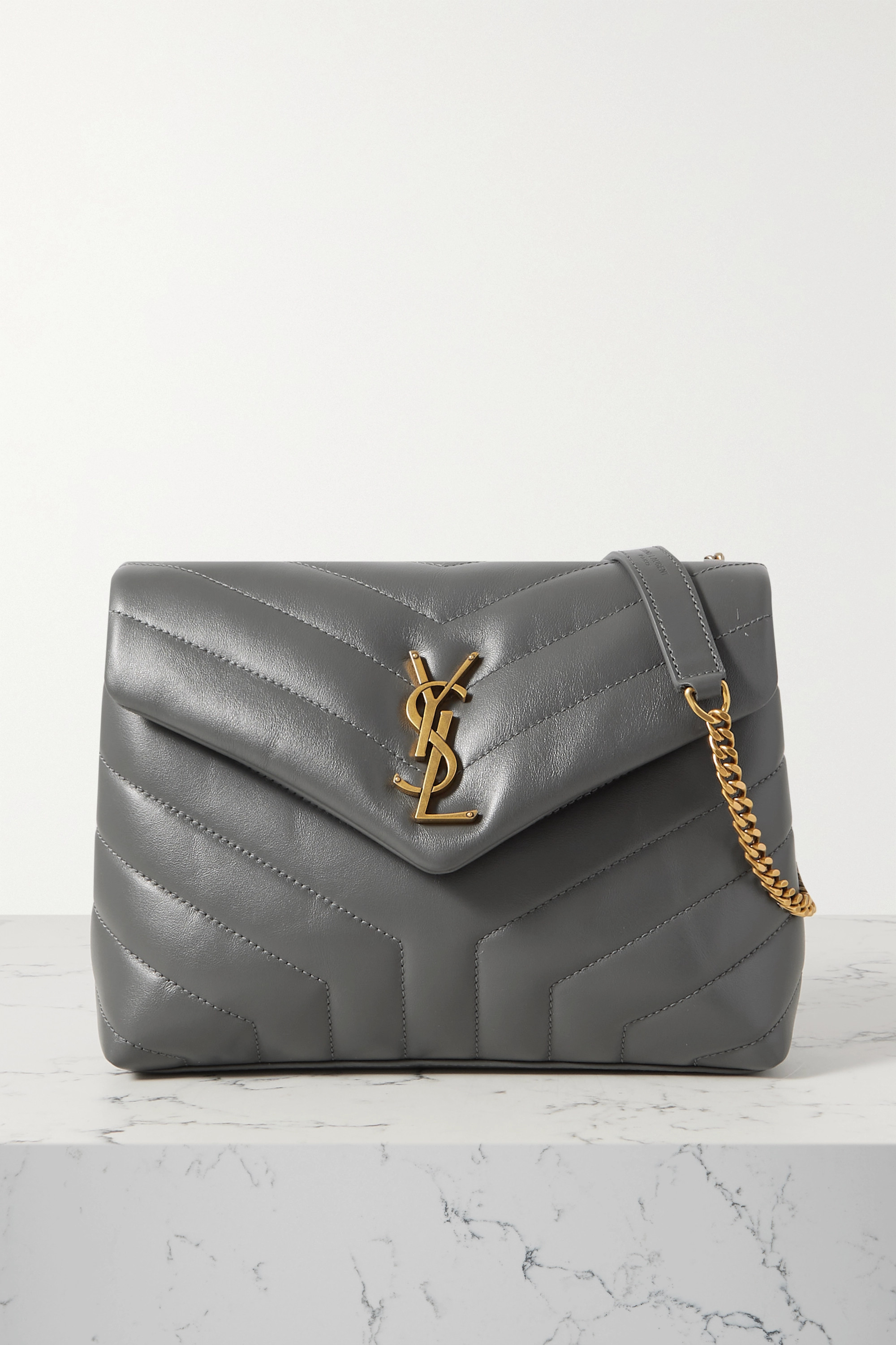 SAINT LAURENT Loulou small quilted leather shoulder bag grey