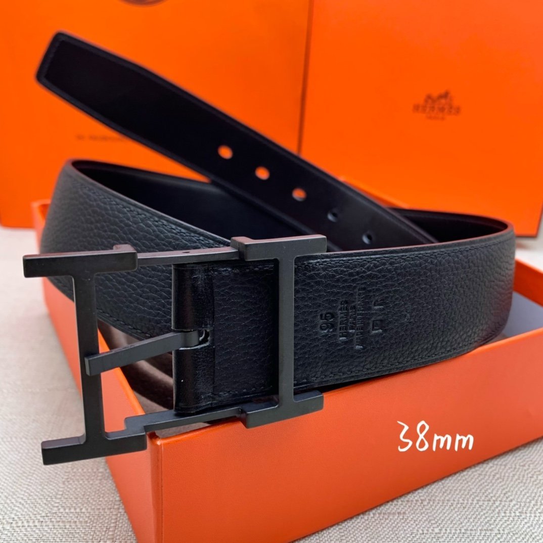 Hermes H Belt Buckle & Reversible Black Belt 380MM