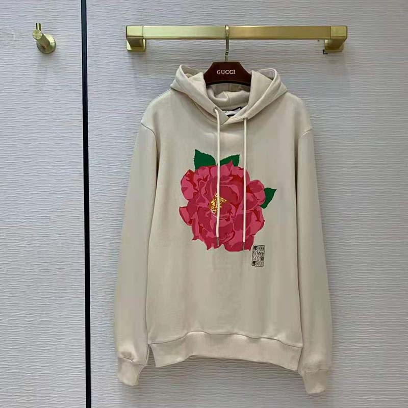 Gucci Women Ken Scott Print Cotton Hooded Sweatshirt Fixed Hood Oversize Fit Cotton