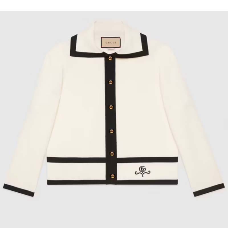 Gucci GG Men Wool GG Piquet Jacquard Polo Shirt Interlocking G Embroidery