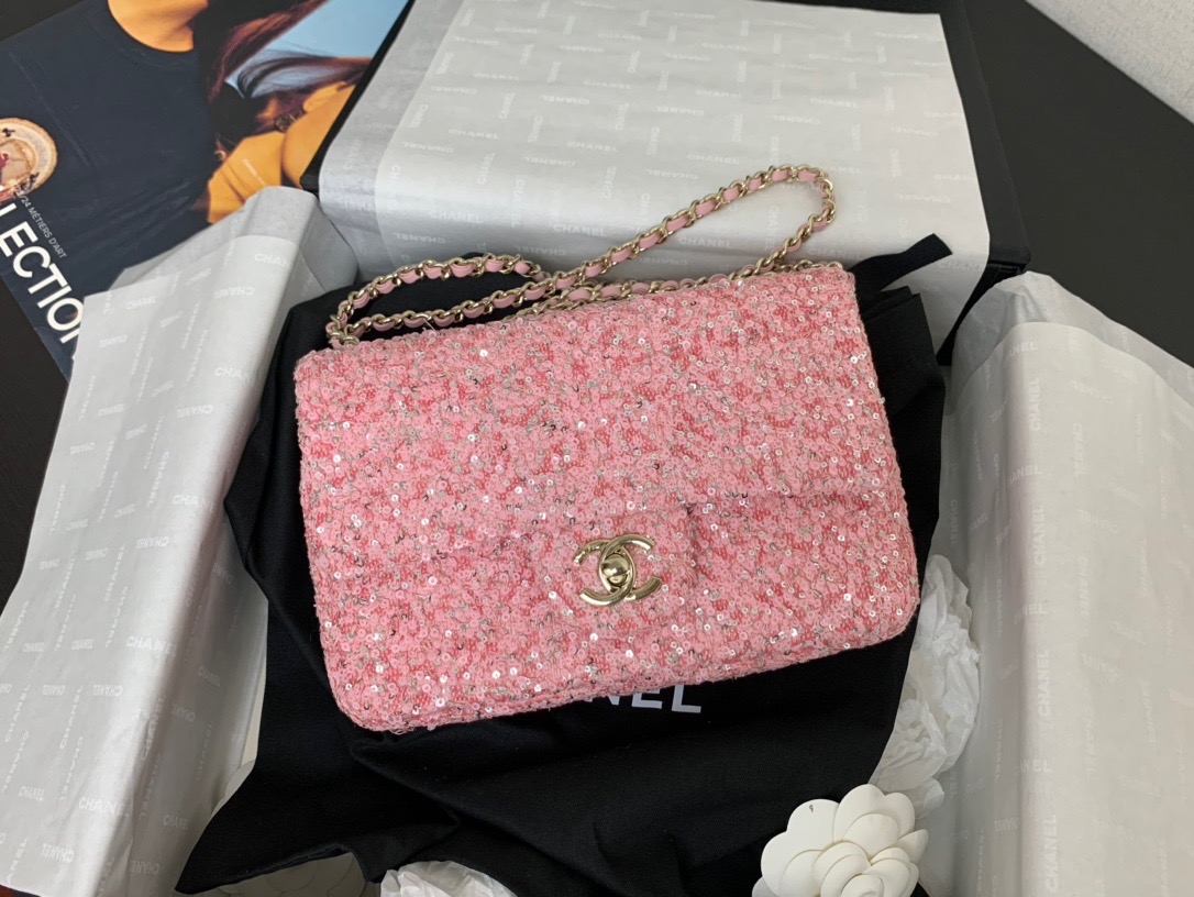 Chanel pink glitter handbag shoulder bag