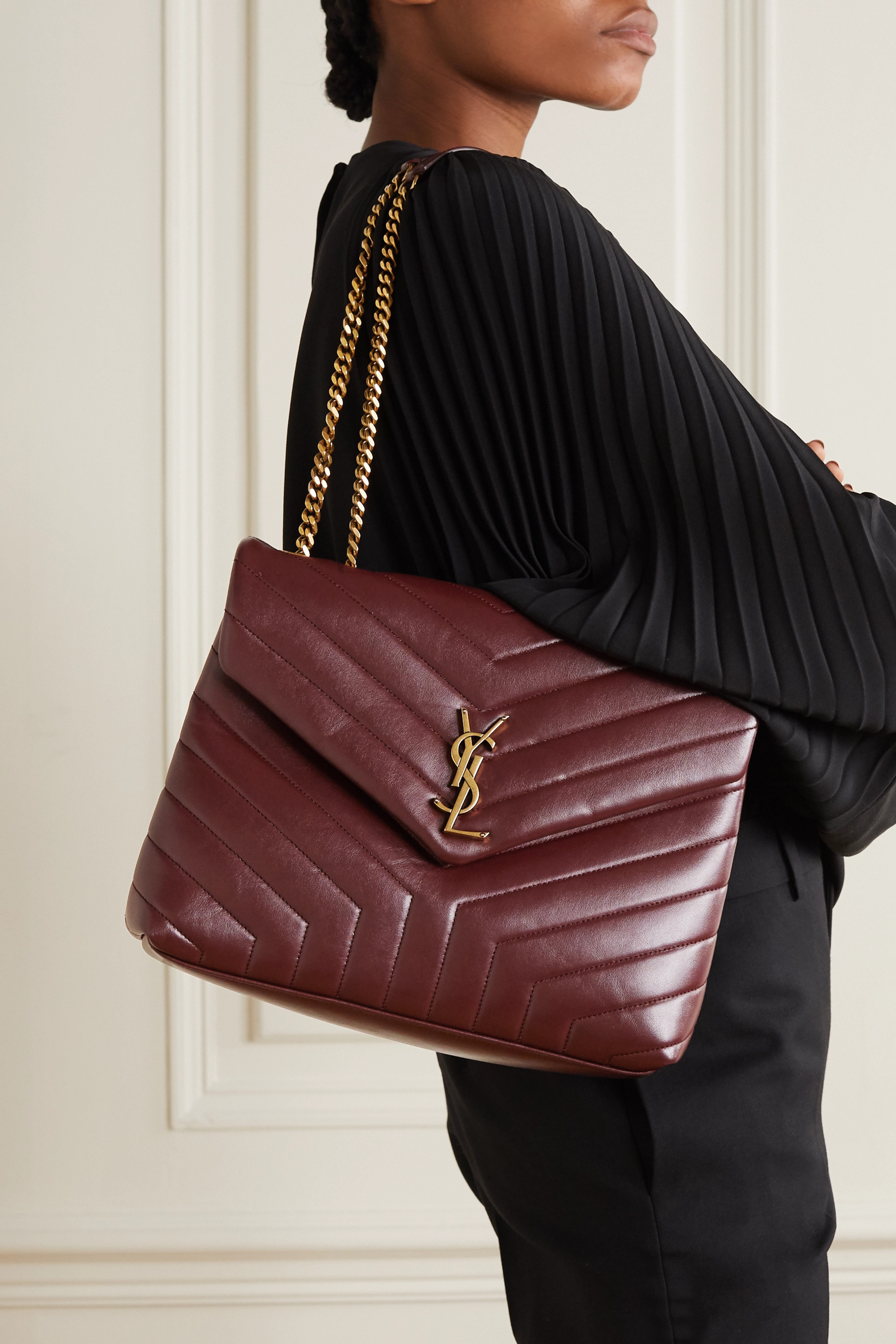 SAINT LAURENT Loulou medium quilted leather shoulder bag burgundy