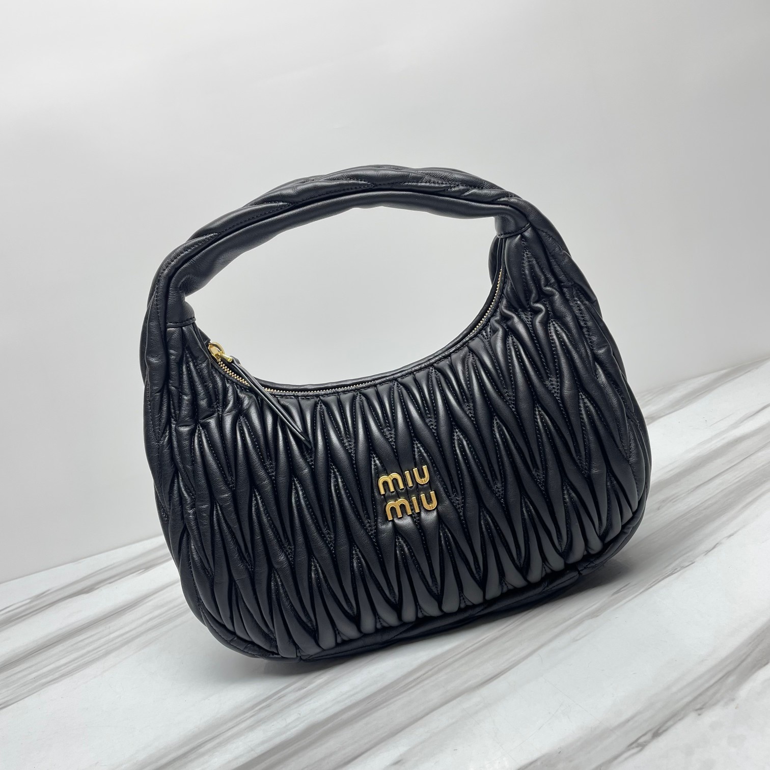 Miumiu Wander Matelassé Medium Hobo Nappa Leather Underarm Bag