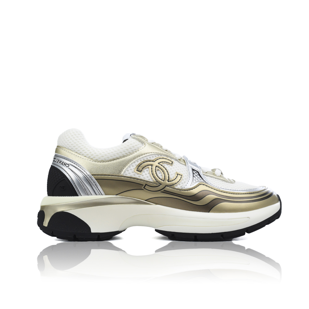 Chanel Fabric Laminated Low Top Sneakers Khaki