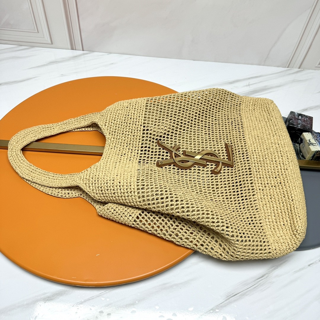 Saint Laurent YSL ICARE Raffia Crochet Large Shopping Bag