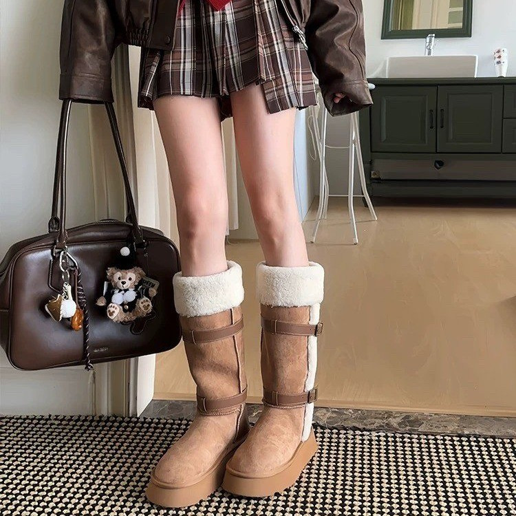 UGG 2024 autumn and winter new style sheepskin fur all-in-one warm snow boots large long knight boots
