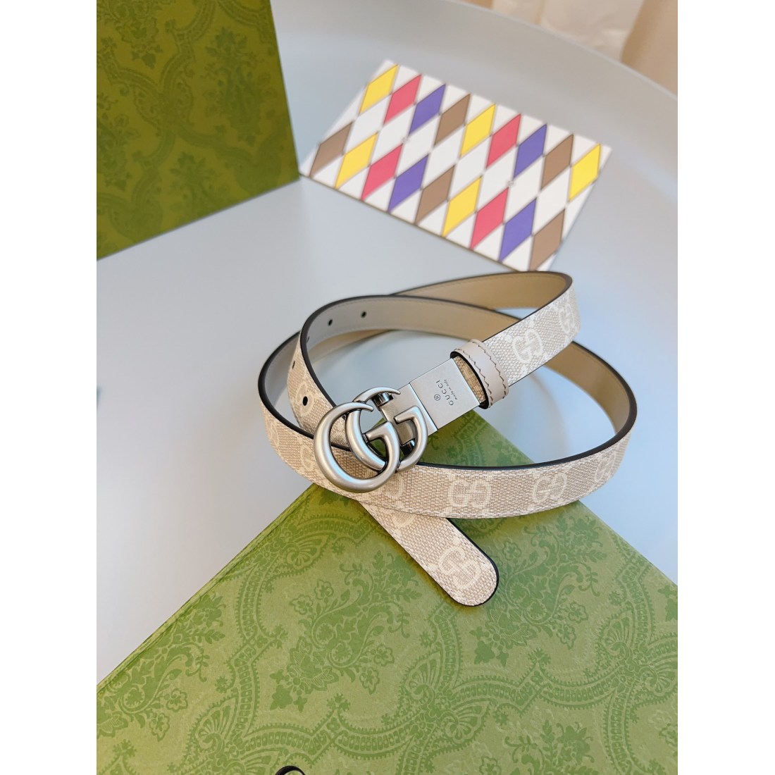 Gucci Imported Calfskin Apricot Bottom Vintage GG Swivel Buckle Double Sided/Cuttable 20MM