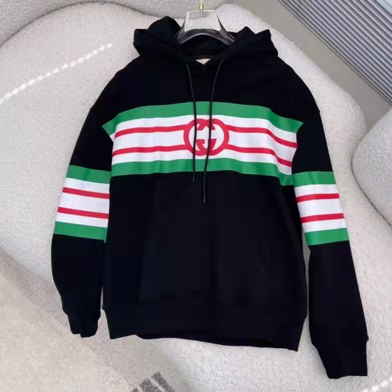 Gucci Men Interlocking G Print Sweatshirt Washed Black Light Felted Cotton Jersey