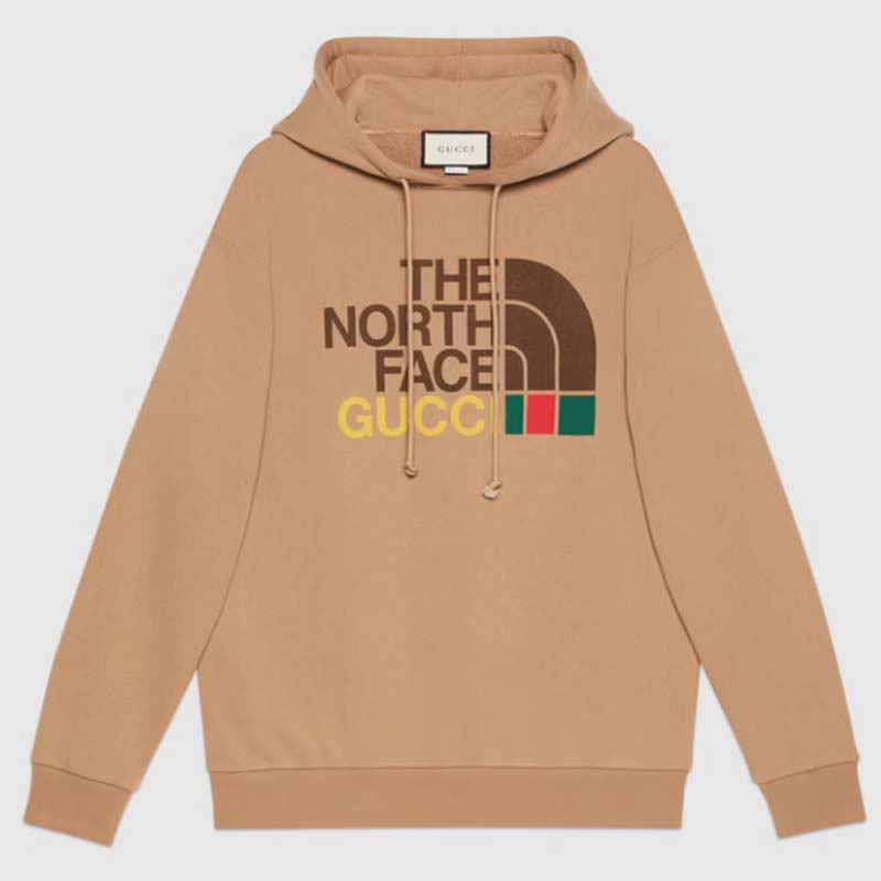 Gucci GG Men The North Face x Gucci Sweatshirt Brown Cotton Jersey Crewneck Oversized Fit