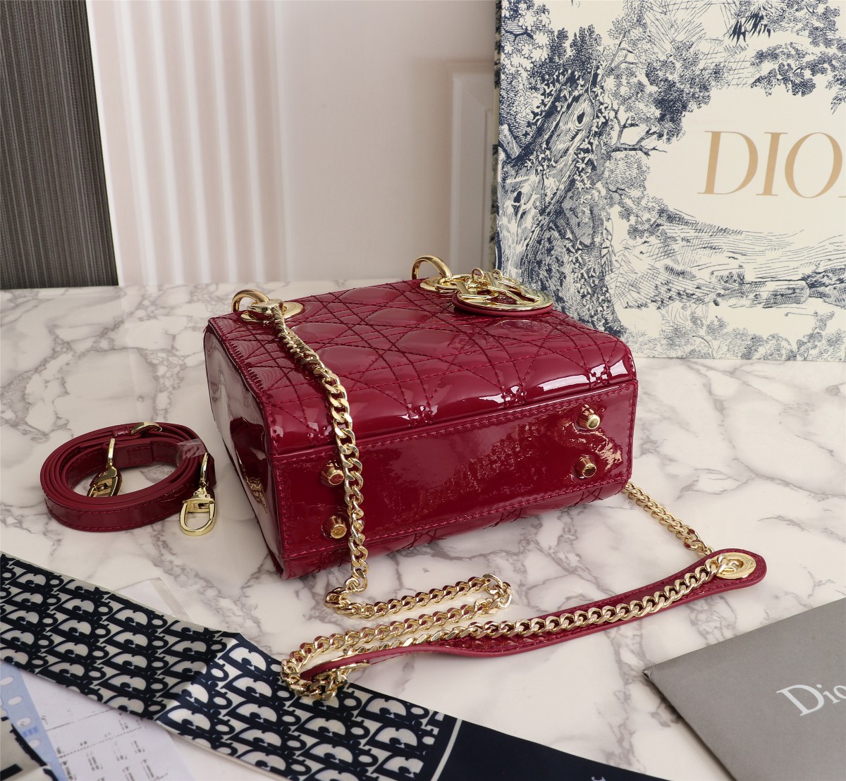 Dior The LADY DIOR Bag Cherry Red Patent Cannage Calfskin M0505OWCB_M323  AAA Quality
