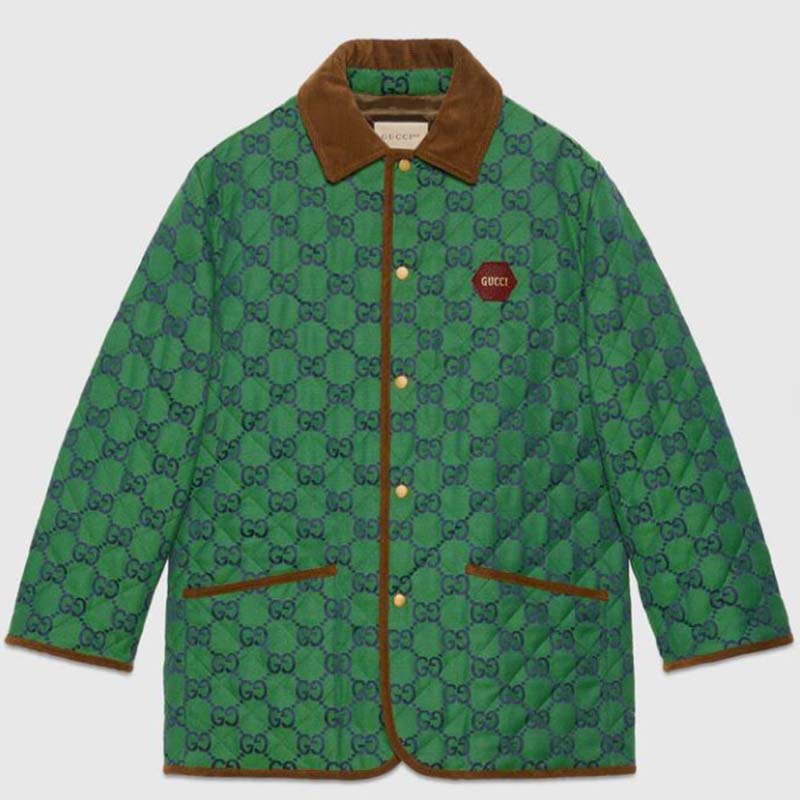 Gucci Men Gucci 100 Quilted GG Jacket Green Blue Quilted GG Canvas