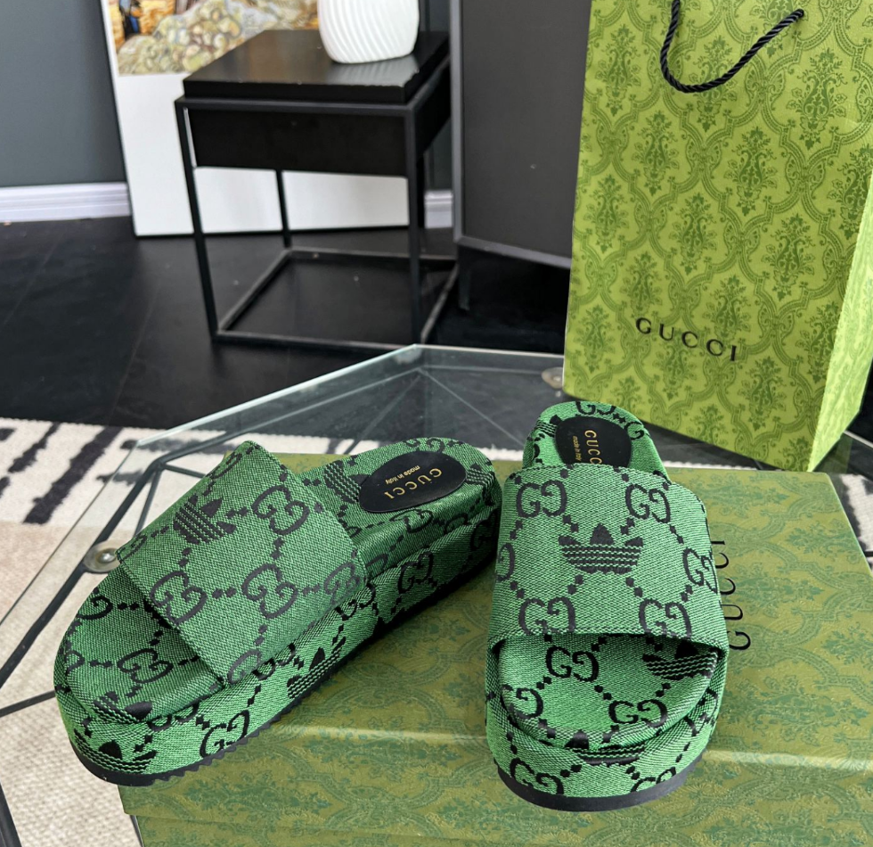 Adidas collaboration classic green retro canvas slippers