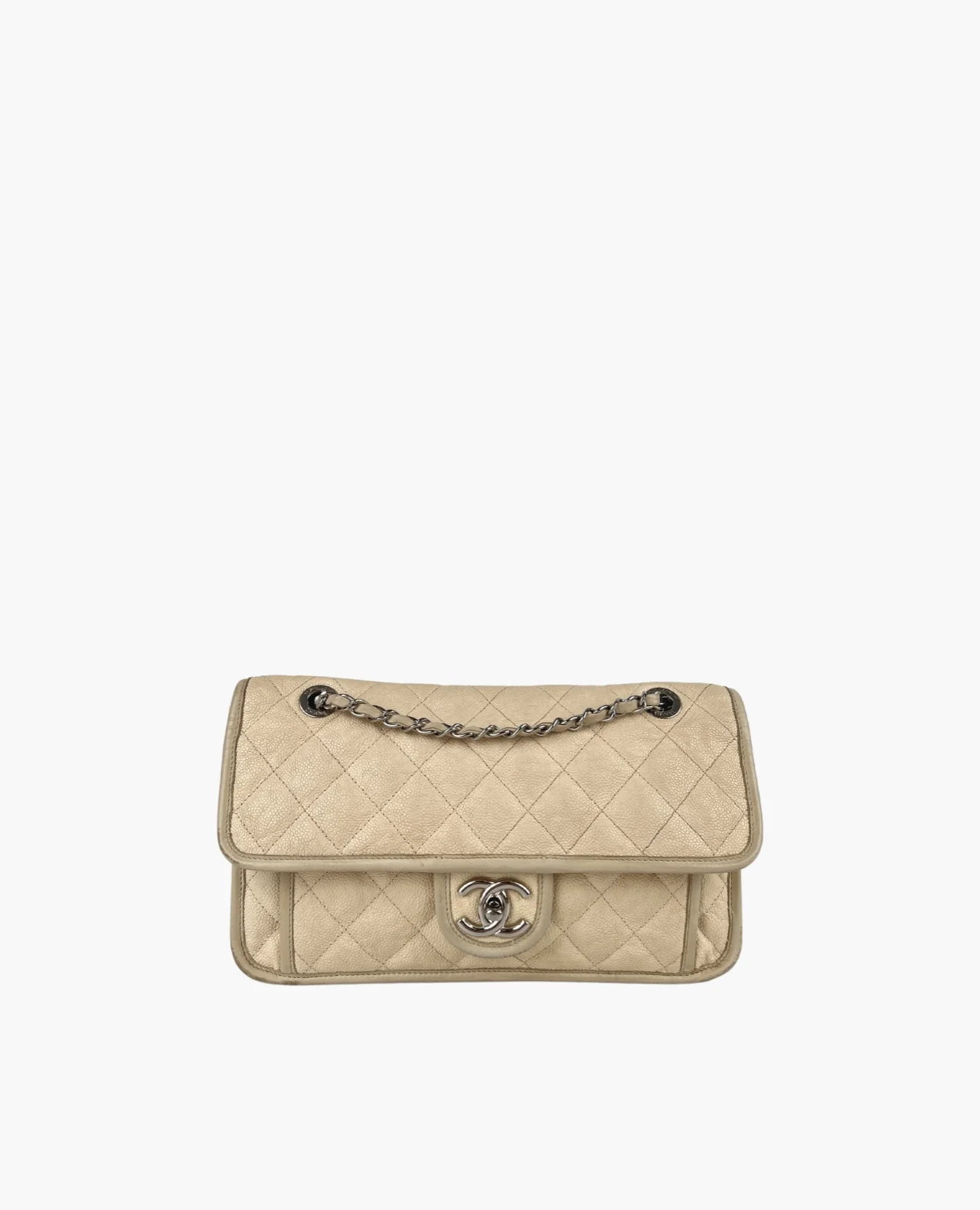 Chanel French Riviera Beige Caviar Flap Bag SHW