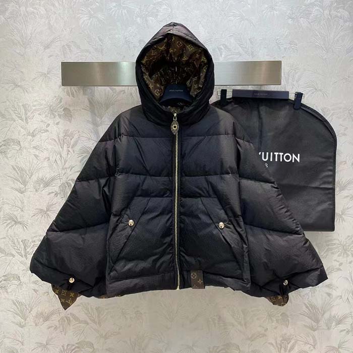 Louis Vuitton LV Men Monogram Accent Pillow Puffer Cape Black Regular Fit