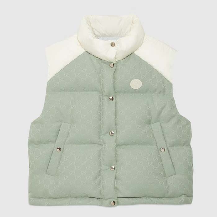 Gucci Men GG Cotton Canvas Padded Vest Blue Lined High Neck Sleeveless Two Side Pockets