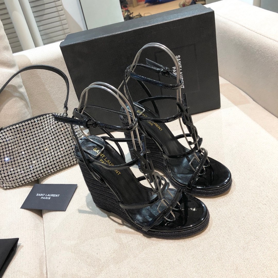 Saint Laurent YSL cassandraWedge heel 12CM Slide Sandal