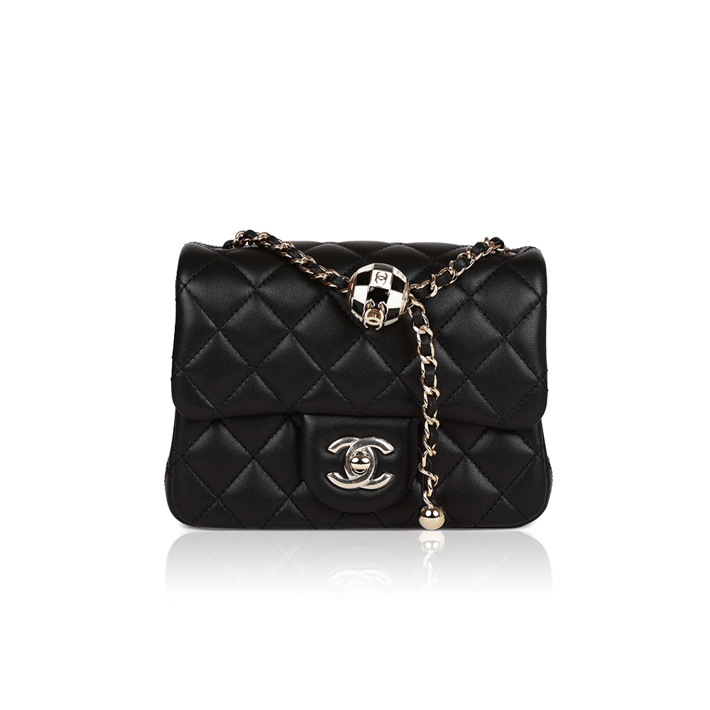 Chanel Lambskin Quilted Enamel CC Pearl Crush Mini Flap Black