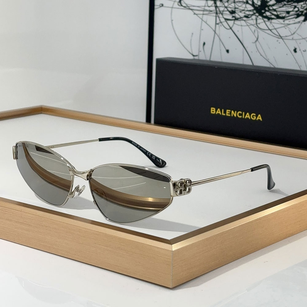 Balenciaga Metal Thin Mirror leg Strap Logo sunglasses Top quality