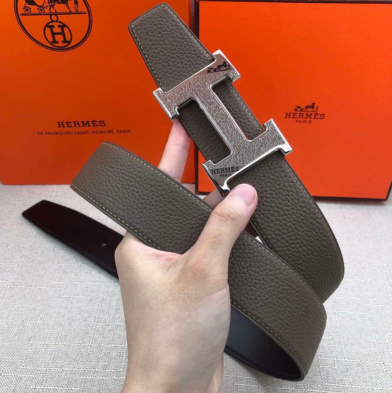 Hermes H Belt Buckle & Reversible Brown Belt 380MM