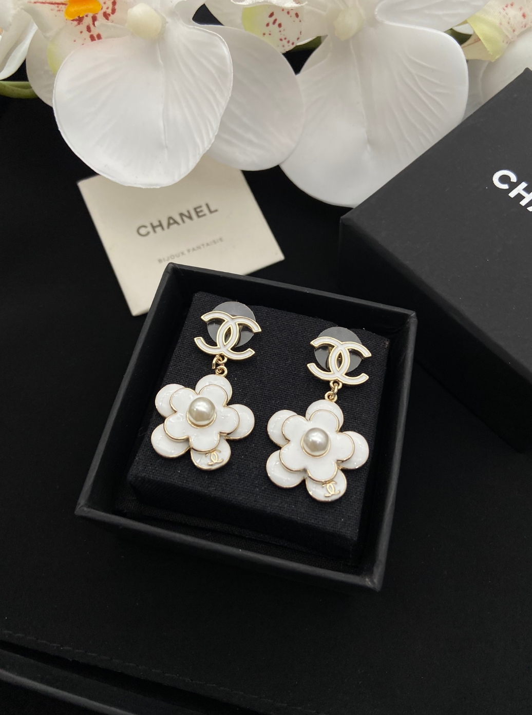 Chanel CC Camellia Earrings