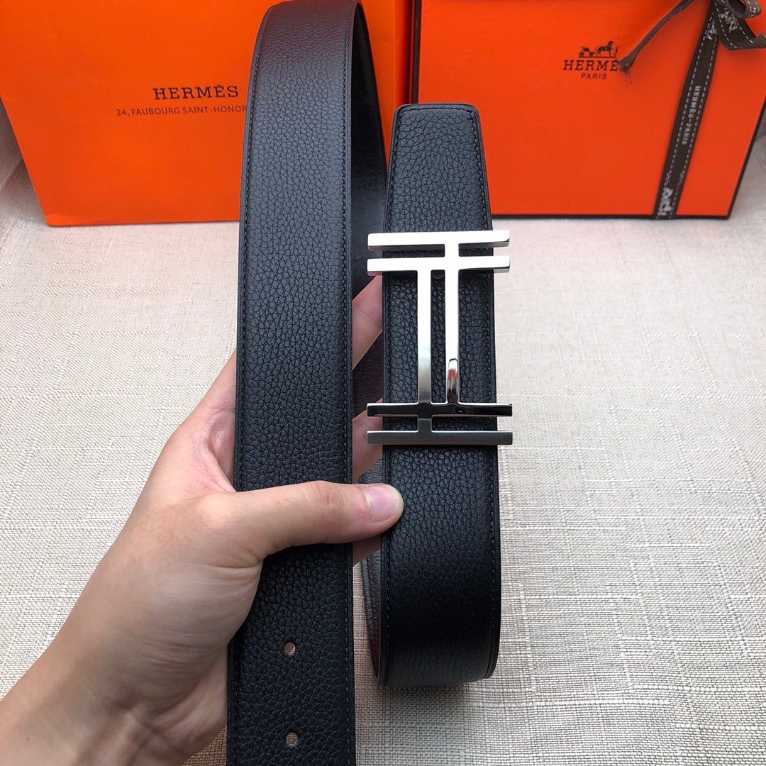 Hermes H Belt Buckle & Reversible Black Belt 380MM