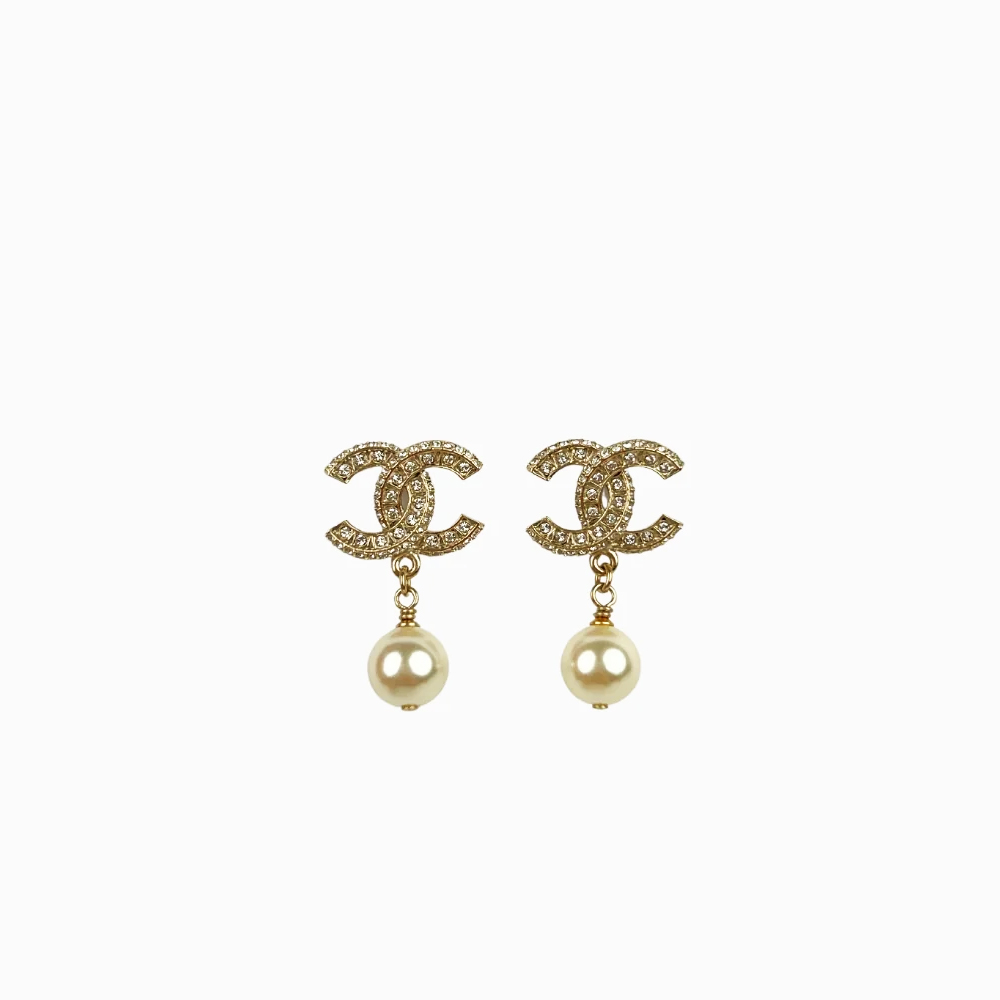 Chanel Pearl Drop Earrings With CC Strass