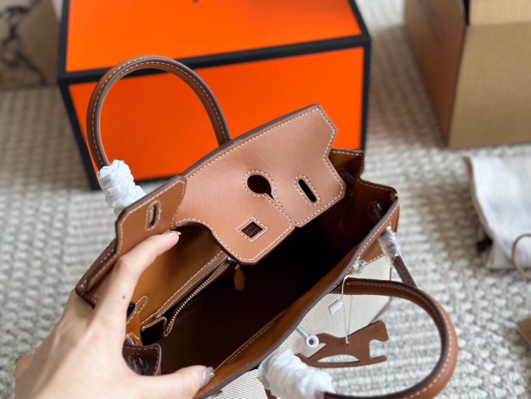 Hermes Birkin 25 canvas and leather handbag