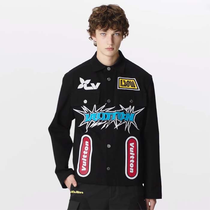 Louis Vuitton Men Printed Denim Jacket Regular Fit Racing LV Logos 1ABJ82