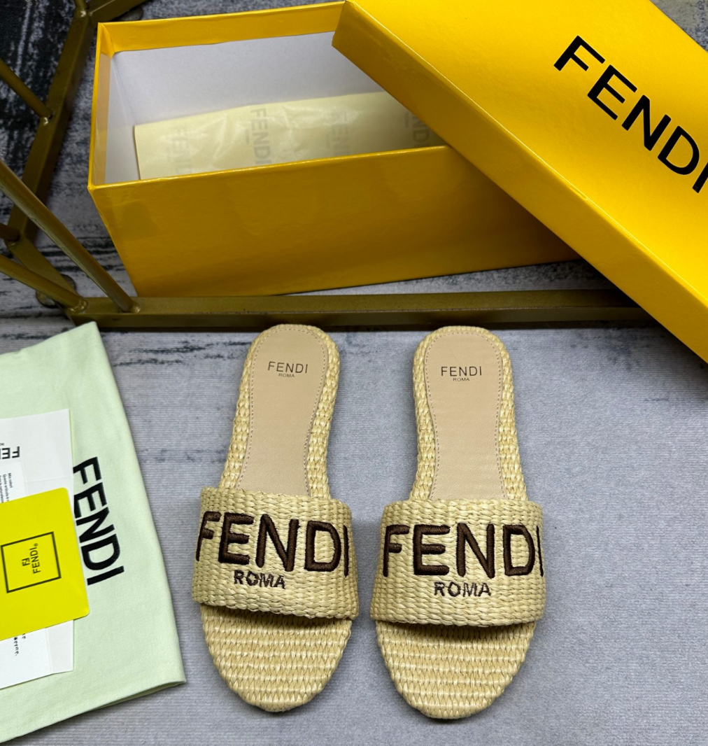 Fendi's latest jacquard canvas flat slippers