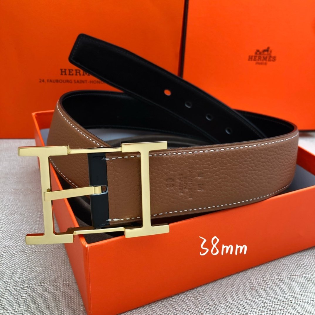 Hermes H Belt Buckle & Reversible Brown Belt 380MM