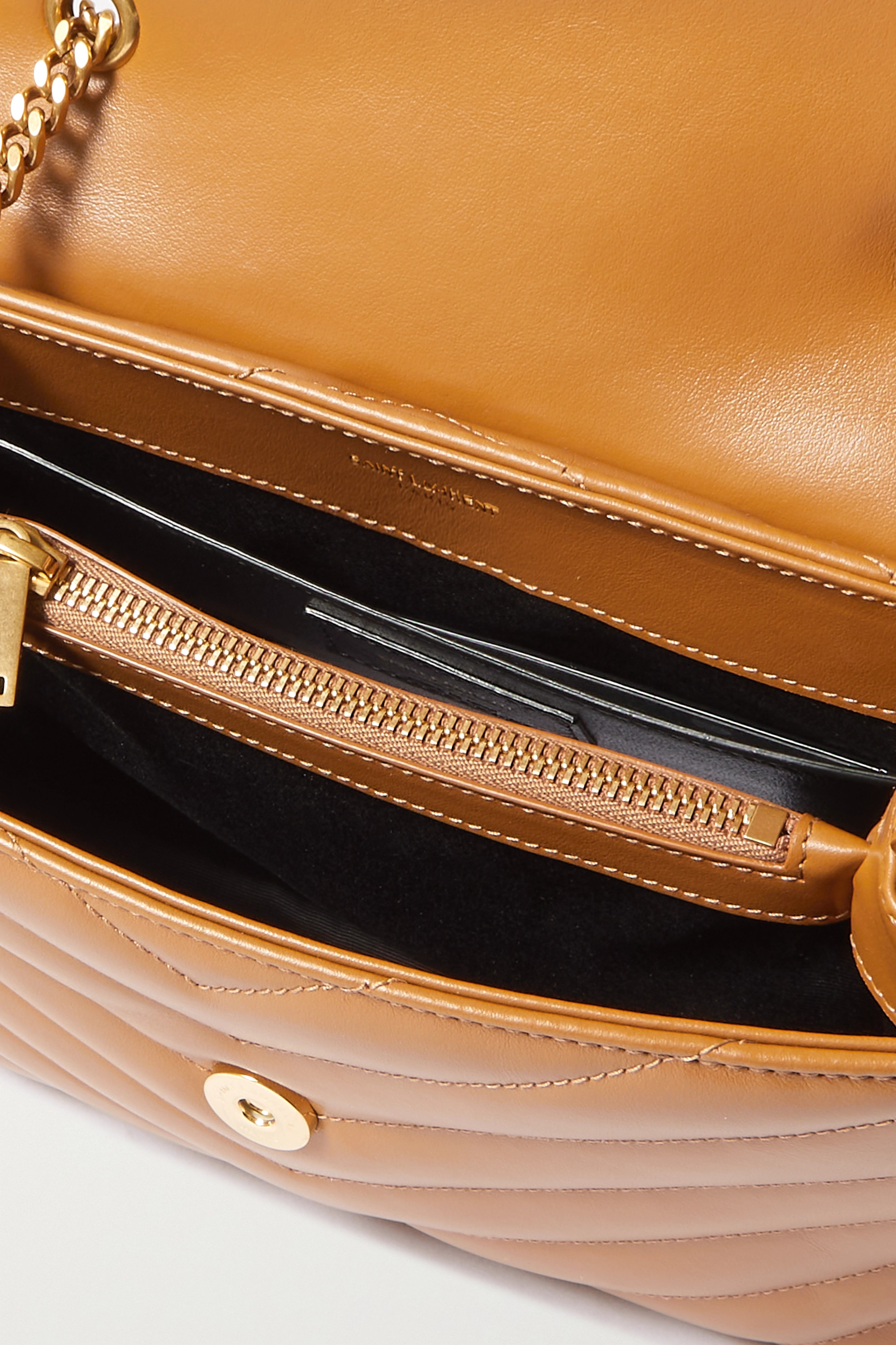 SAINT LAURENT Loulou small quilted leather shoulder bag tan