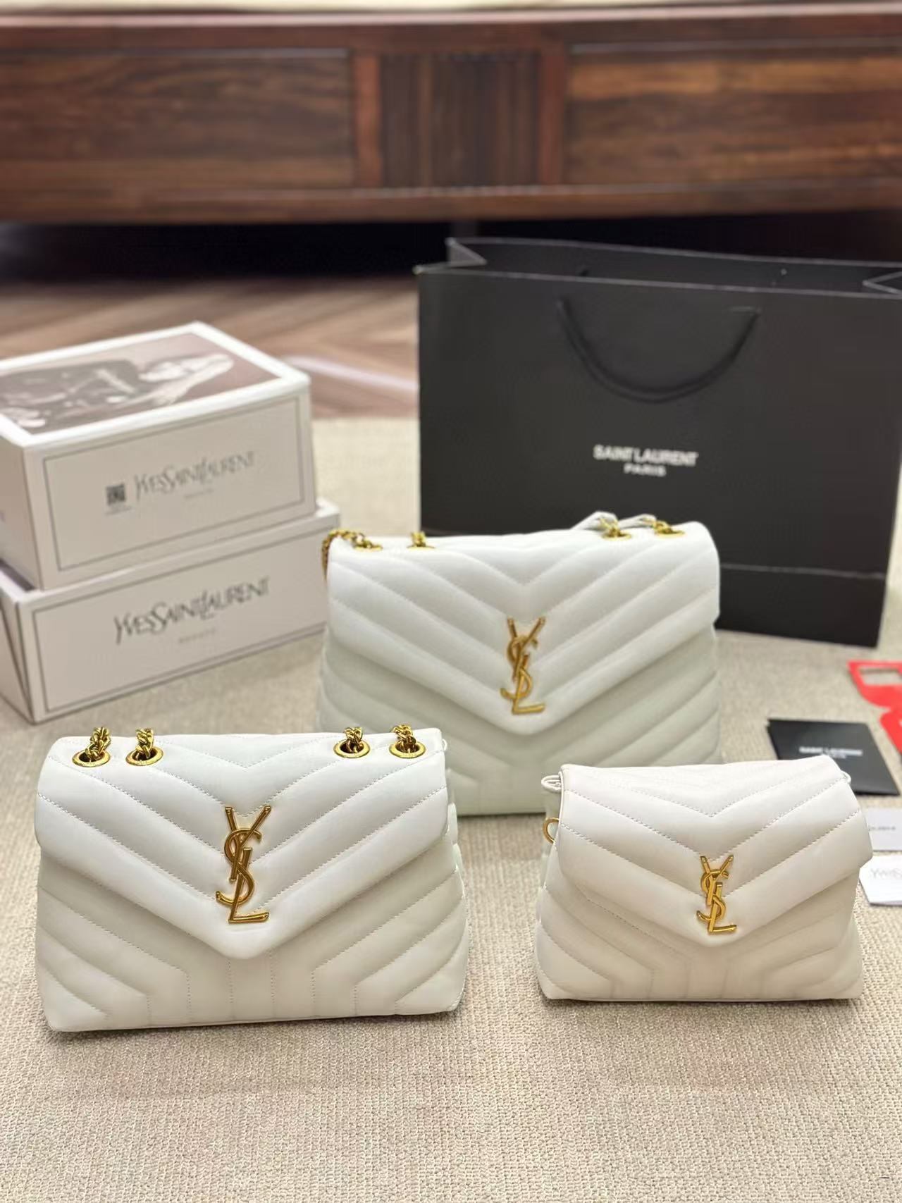 YSL SAINT LAURENT Loulou Toy quilted leather shoulder bag cream