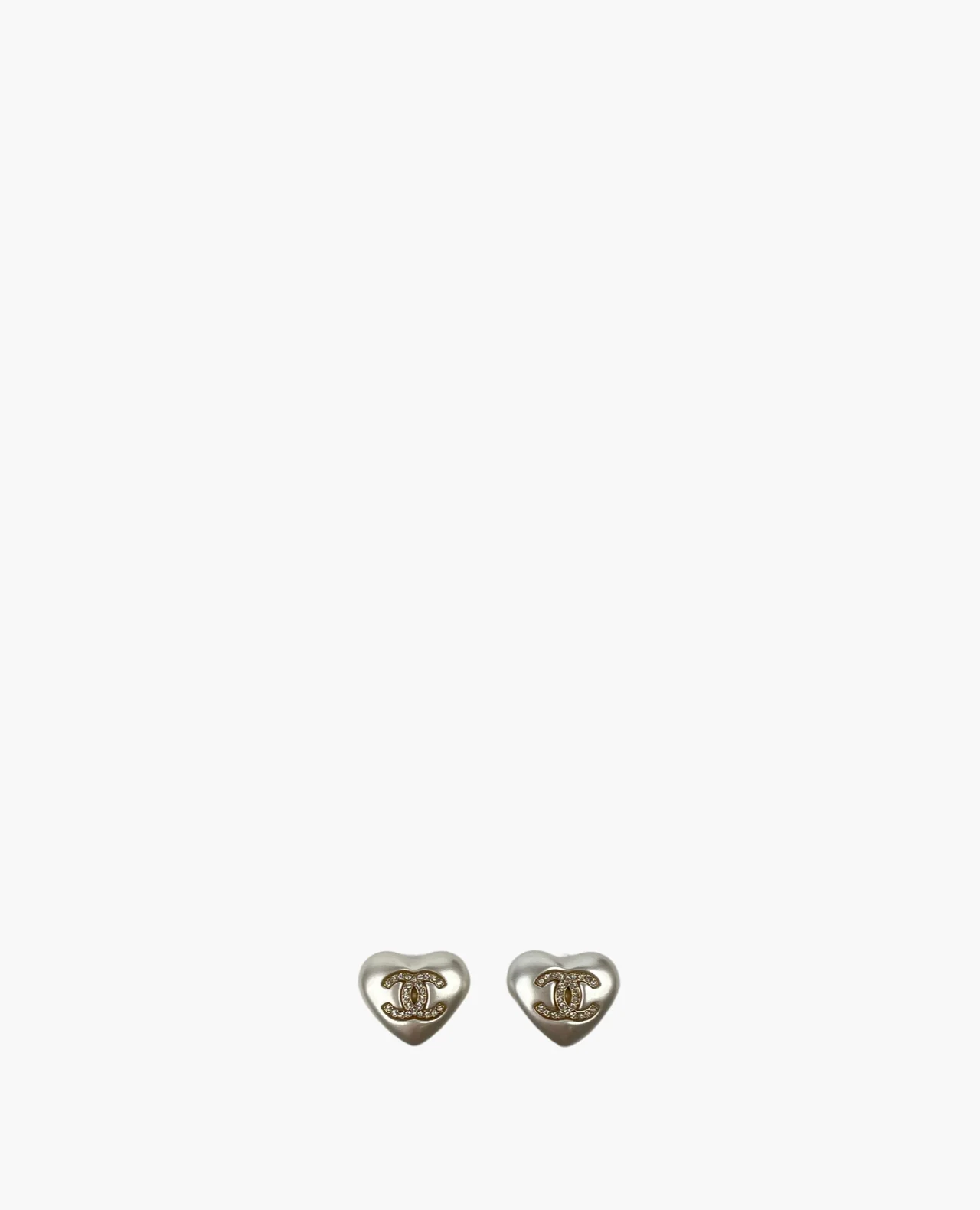 Chanel Pearl Heart Earrings with Crystal CC