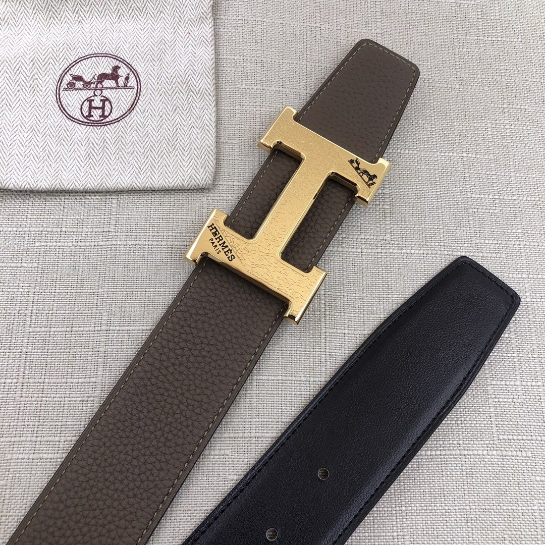 Hermes H Belt Buckle & Reversible Black Belt 380MM