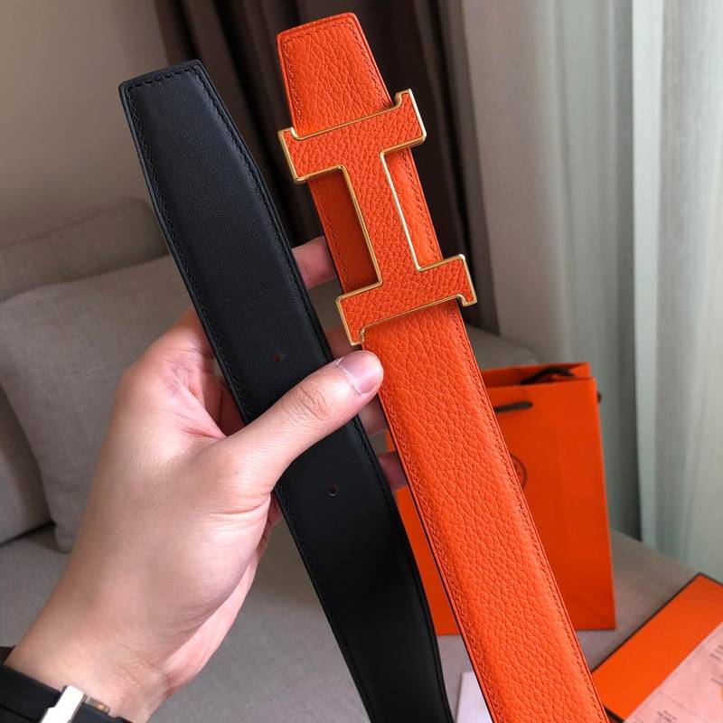 Hermes H Guillochee Belt Buckle & Reversible Strap Orange Belt 380MM
