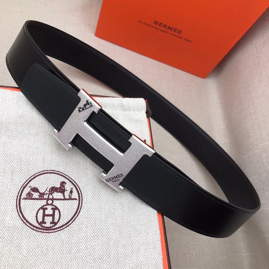 Hermes H Belt Buckle & Reversible Black Belt 380MM