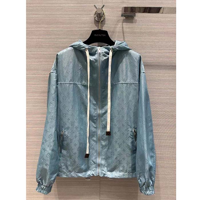 Louis Vuitton Men LV Shiny Monogram Short Parka Ice Blue Regular Fit