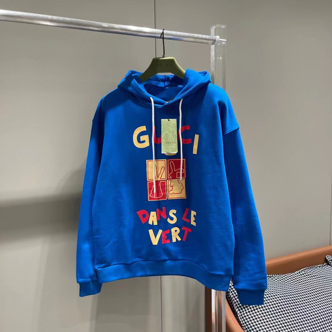Gucci Men GG Cotton Jersey Sweatshirt Turquoise Felted Cotton Jersey Long Sleeves